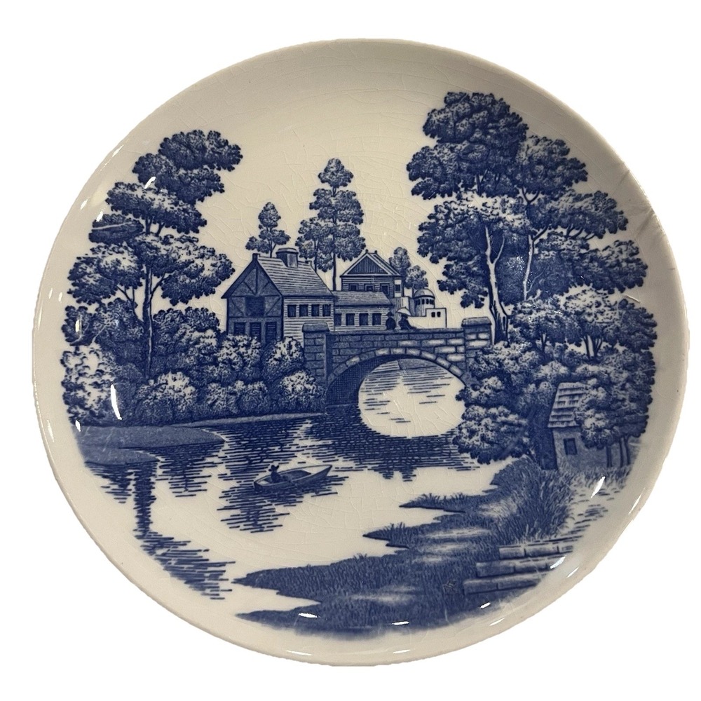 Vintage Blue‎ and White Nasco Lakeview Dinner Plate 9" Scenery Bridge